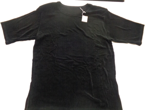 D45-60 昭和レトロ 黒 Tシャツ スリット アセテート95％ 未使用 ヴィンテージ アンティーク 長期保管品