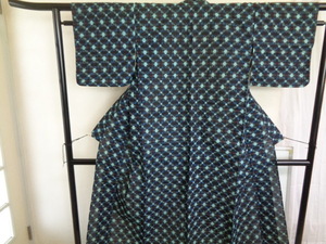 D116-80 単衣 綿 濃紺 絣織文 昭和レトロ 着物 アンティーク