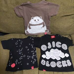 日本製!3枚セットOJICO半袖Tシャツ2A黒BLOCKSリンゴ灰色おむすびパンダ75～85cmおにぎりパンダ男の子キッズ子供こども80cmLEGOオジコ女の子