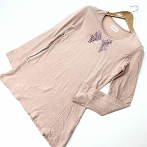 ピンクハウス ☆ PINK HOUSE 長袖 Tシャツ トップス カットソー リボンプリント Aライン レディース L ピンク シンプルにかわいい♪■AF176