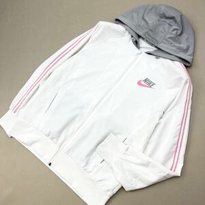 ナイキ ☆ NIKE DRI FIT ジップアップ パーカー レディース XL ホワイト グレー ピンク ランニング トレーニング 運動に最適♪■DA152