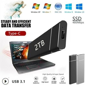 SSD 外付けポータブル 大容量2TB USB3.1 耐衝撃　ブラック