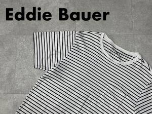 ☆送料無料☆ Eddie Bauer エディーバウアー 古着 半袖 ボーダー 胸ポケット付 Tシャツ メンズ L ホワイト トップス 中古