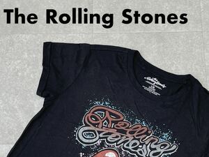 ☆送料無料☆ The Rolling Stones ローリングストーンズ USA直輸入 古着 半袖 ベロマーク Tシャツ レディース L ブラック トップス 中古