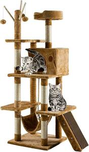 キャットタワー 据え置き 猫タワーハンモック おもちゃ付き 遊び場