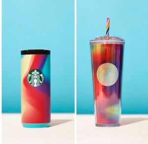 スターバックス オンライン限定 レインボータンブラー スタバ ステンレスタンブラー プラスチックタンブラー 2点セット