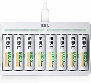 電池充電器＋単三電池 8本×2800mAh EBL 単3形充電池充電器セット 8スロット充電器+単3電池（2800mAh*8）セ