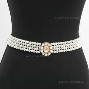 [4 row pearl ] Circle buckle belt waist Mark Gold belt round 