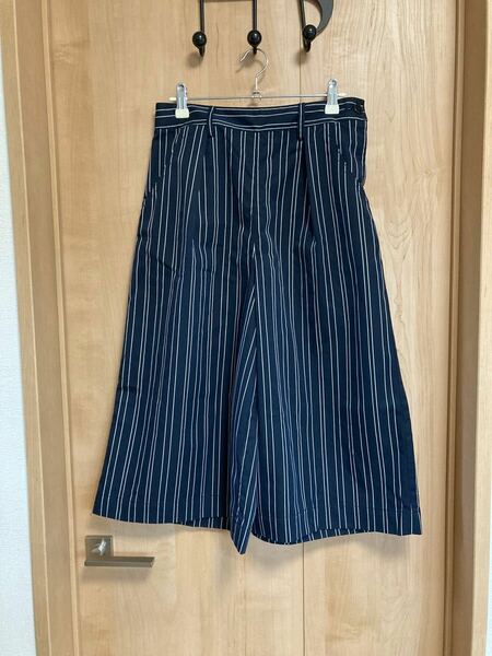 紺×白 ストライプ ガウチョ ズボン　パンツ