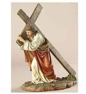 西洋彫刻 十字架を運ぶ イエス・キリスト彫像/ ゴルゴダの丘 カトリック教会 祭壇 洗礼（輸入品