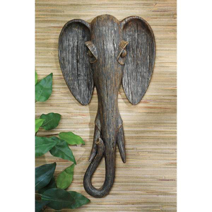 サバンナ 象ゾウの動物仮面（マスク）多色彫像 彫刻/ エスニックカフェ レストラン（輸入品