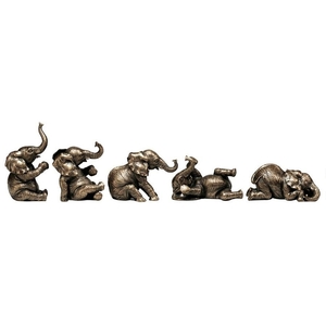5匹の象(ゾウ) 遊び心のあるパキデム（厚皮動物）彫刻 彫像/ アフリカ サバンナ サファリ(輸入品