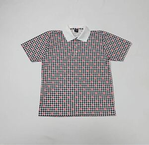 IGNIO イグニオ // 半袖 千鳥格子柄 ドライ ポロシャツ (白×黒×赤) サイズ M