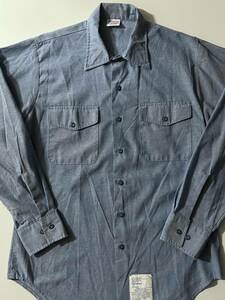 ★ 送料込み USA製 1997年 USNAVY navshirt navwear makers 長袖 コットンポリ シャンブレー シャツ ヴィンテージ 海軍 アメリカ古着 ★