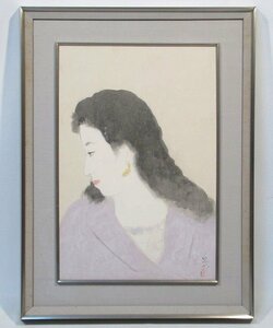 寺島紫明　「娘(共シール)」　額装８号　寺島は、市井に生きる溌溂とした女性を、いつでも魅力的に描く、実に稀有な美人画家です