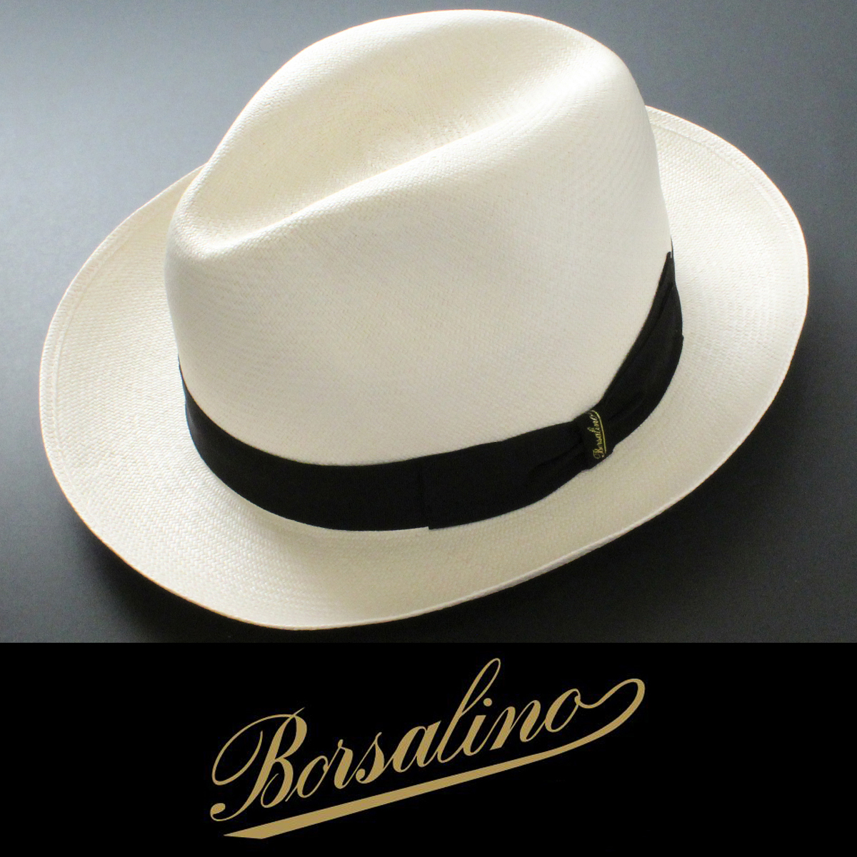 ボルサリーノ Borsalino ファイン ワイド パナマハット 58 白×灰 - www