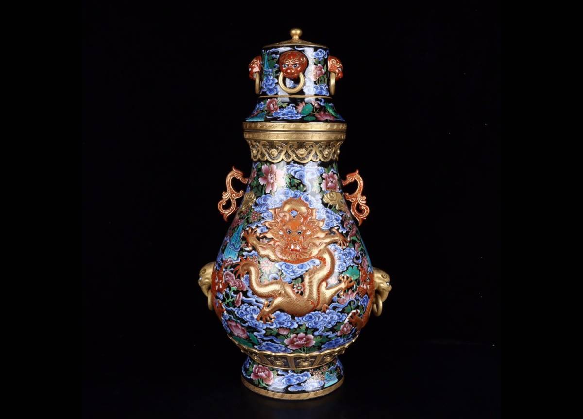 販売 【随心堂】龍図案 色絵花瓶 置物 中国伝統陶器 時代物 工芸品 陶芸
