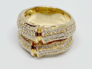 【新品同様】 Cartier カルティエ バンブー ダイヤリング 2ロウ パヴェダイヤ K18YG 55サイズ イエローゴールド 美品 レディース