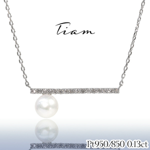 Tiam pt950× diamond × жемчуг колье [Mangata] 0.13ct балка подвеска NC006P