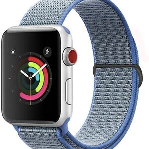 Apple アップルウォッチバンド 42/44/45/49mm ナイロンバンド 交換ベルト 替えベルト シリーズ2345678SE対応 マジクテープ タホブルー