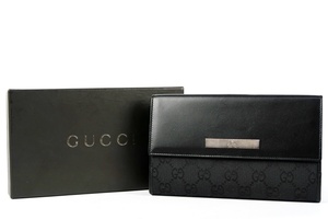 【新品同様・未使用】GUCCI グッチ 二つ折り長財布 GGキャンバス×レザー 035・2091・2149【KY91】