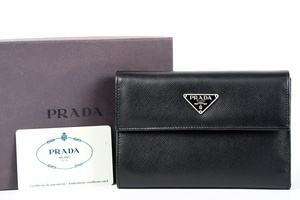 【新品同様・未使用】PRADA プラダ サフィアーノレザー 二つ折り財布 ブランドウォレット【KY52】