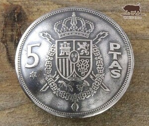 ●コンチョ ネジ式　スペイン　5ペセタ　盾　コイン ボタン　22.5mm