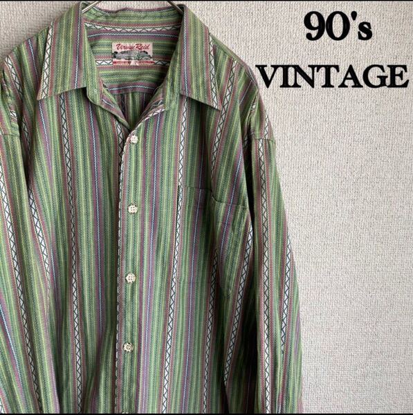 90's vintage 長袖 マルチストライプ柄 シャツ