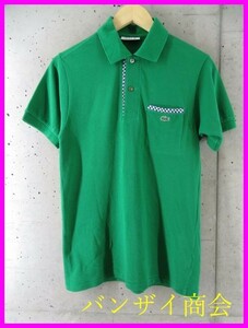 【送料300円可】1380m72◆美品です◆日本製◆LACOSTE ラコステ ギンガムチェック 半袖ポロシャツ 2/グリーン/緑/トラッド/アメカジ/ゴルフ