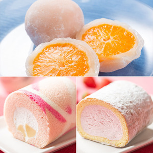 苺と桃のロールケーキセット＆みかん大福