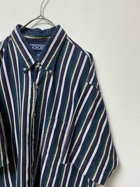 90s〜 vintage HONORS ストライプボタンダウンシャツ