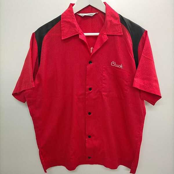 【オススメ】USA製 80s～ HILTON ヴィンテージ ボーリングシャツ 半袖シャツ サイズM