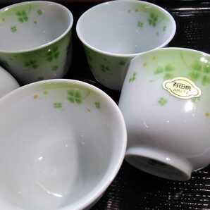 ■有田焼 ARITA ◆湯呑み 可愛い クローバー♪絵柄 可愛い 湯のみ 5客揃え 陶器 湯飲み 未使用の画像4