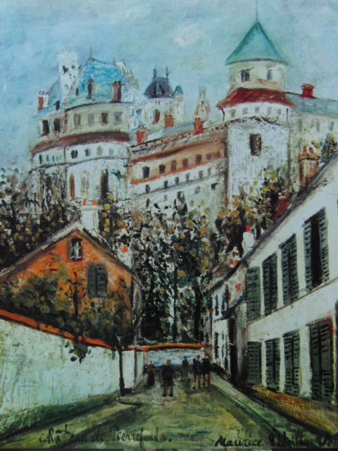 Maurice Utrillo, [Château de Pierrefonds], Provenant d'une rare collection d'art encadrant, Nouveau cadre inclus, En bonne condition, frais de port inclus, Maurice Utrillo, Peinture, Peinture à l'huile, Nature, Peinture de paysage