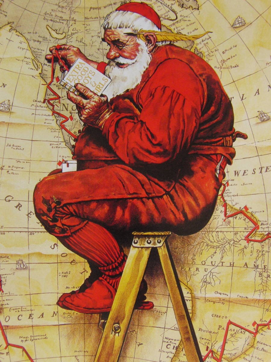 norman rockwell, [Santa Claus's travel plan], From a rare framed art book, Brand new with frame, Good condition, postage included, painting, oil painting, portrait