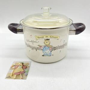 【送料無料】 山博 Yamahiro 両手鍋 ホーロー ホーロー鍋 琺瑯 深鍋 4.2L レトロ 硝子蓋付き 未使用