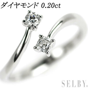 1円～ Pt950 クリスクッションカットダイヤ/ダイヤモンド リング 0.20ct SELBY