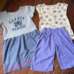  sending 370 jpy 130cm beautiful goods Uniqlo light purple polka dot lilac ko sweets pattern T-shirt SHOO-LA-RUE cut and sewn One-piece set girl . Precure dot men's underpants like Bermuda shorts pants 