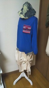 【一点物】デニムリメイク ロングTシャツワンピース ケット付き 柿渋染め