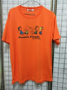 J186/ スヌーピー ピーナッツ 半袖 Tシャツ メンズ フレンズ柄 ハニカムメッシュ 濃いオレンジ L