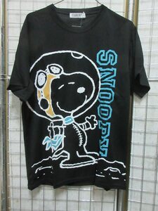 J195/ スヌーピー ピーナッツ 半袖 Tシャツ メンズ 宇宙服 柄 ハニカムメッシュ 黒 L