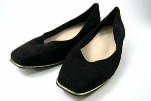エスペランサ スクエアトゥ ゴールドライン パンプス フラットシューズ レディース 靴 約21.5~22cm ブラック 黒 ブランド ESPERANZA