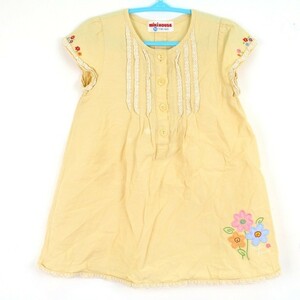  Miki House короткий рукав One-piece гонки цветок вышивка для девочки 90 размер желтый baby ребенок одежда MIKI HOUSE