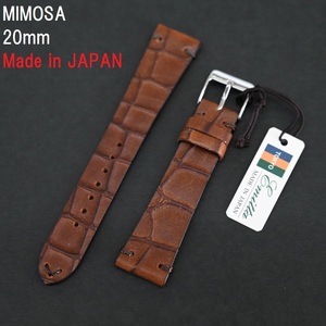 特価 新品 MIMOSA ミモザ Emitta 時計ベルト 20mm ダークブラウン こげ茶 牛革バンド 逆型押し 高品質 日本製 手作り ステンレス美錠