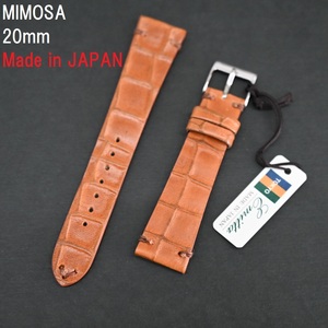 特価 新品 MIMOSA ミモザ Emitta 時計ベルト 20mm ブラウン 茶 牛革バンド 逆型押し 高品質 日本製 手作り ステンレス美錠