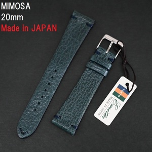 特価 新品 MIMOSA ミモザ Emitta 時計ベルト 20mm ネイビー 紺色 牛革バンド 高品質 日本製 手作り 薄型 やわらかい！ ステンレス美錠