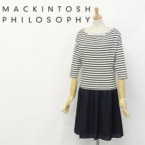 美品◆MACKINTOSH PHILOSOPHY/マッキントッシュ フィロソフィー ボーダー柄 ドロップショルダー 切替 ドッキング ワンピース 38