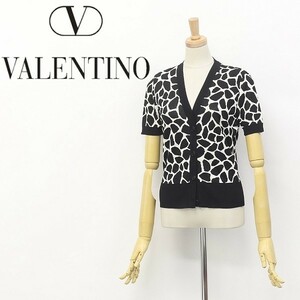  beautiful goods Vintage *VAL VALENTINO/ Valentino total pattern short sleeves V neck knitted cardigan white × black 38