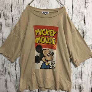 Disneyディズニー ミッキーマウス ビッグプリント Lサイズ ヴィンテージ 古着 ベージュ 半袖Tシャツ