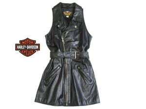  Harley Davidson HARLEY DAVIDSON rare * Rider's manner leather gilet long the best no sleeve jacket One-piece L